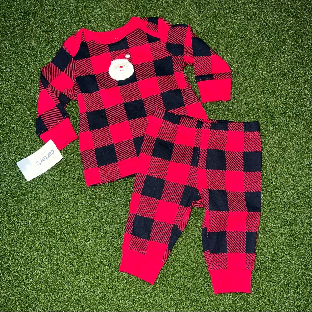 •new• Carter’s Christmas buffalo plaid Santa 2-piece pants & long sleeve set
